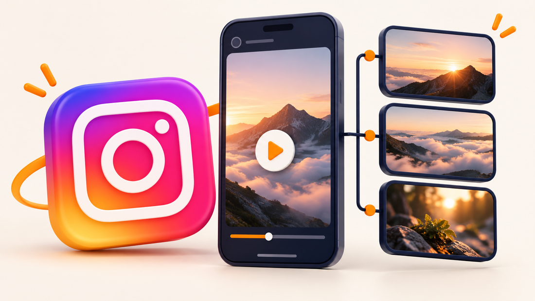 Logo de Instagram con un móvil y un guion visual de vídeo en 3D