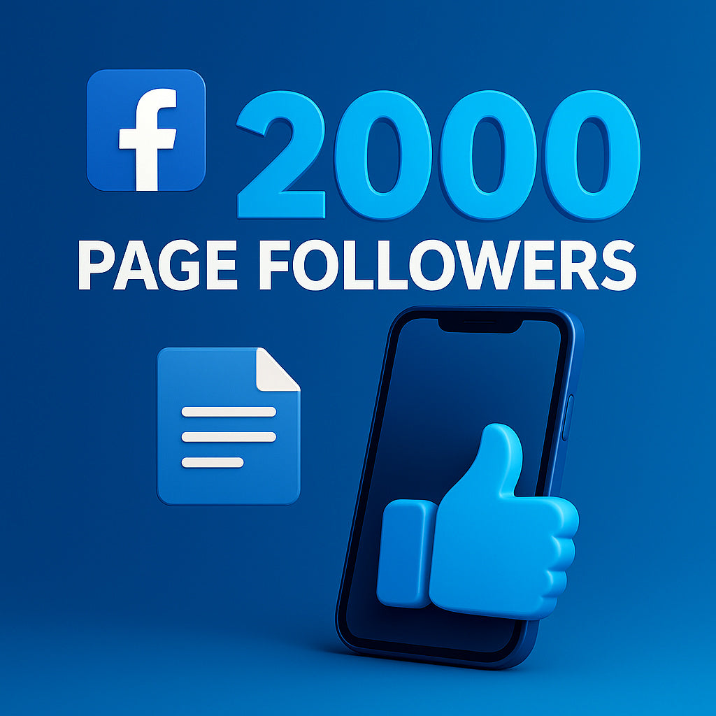 
Illustration of 2,000 Facebook page followers with page and like icons.