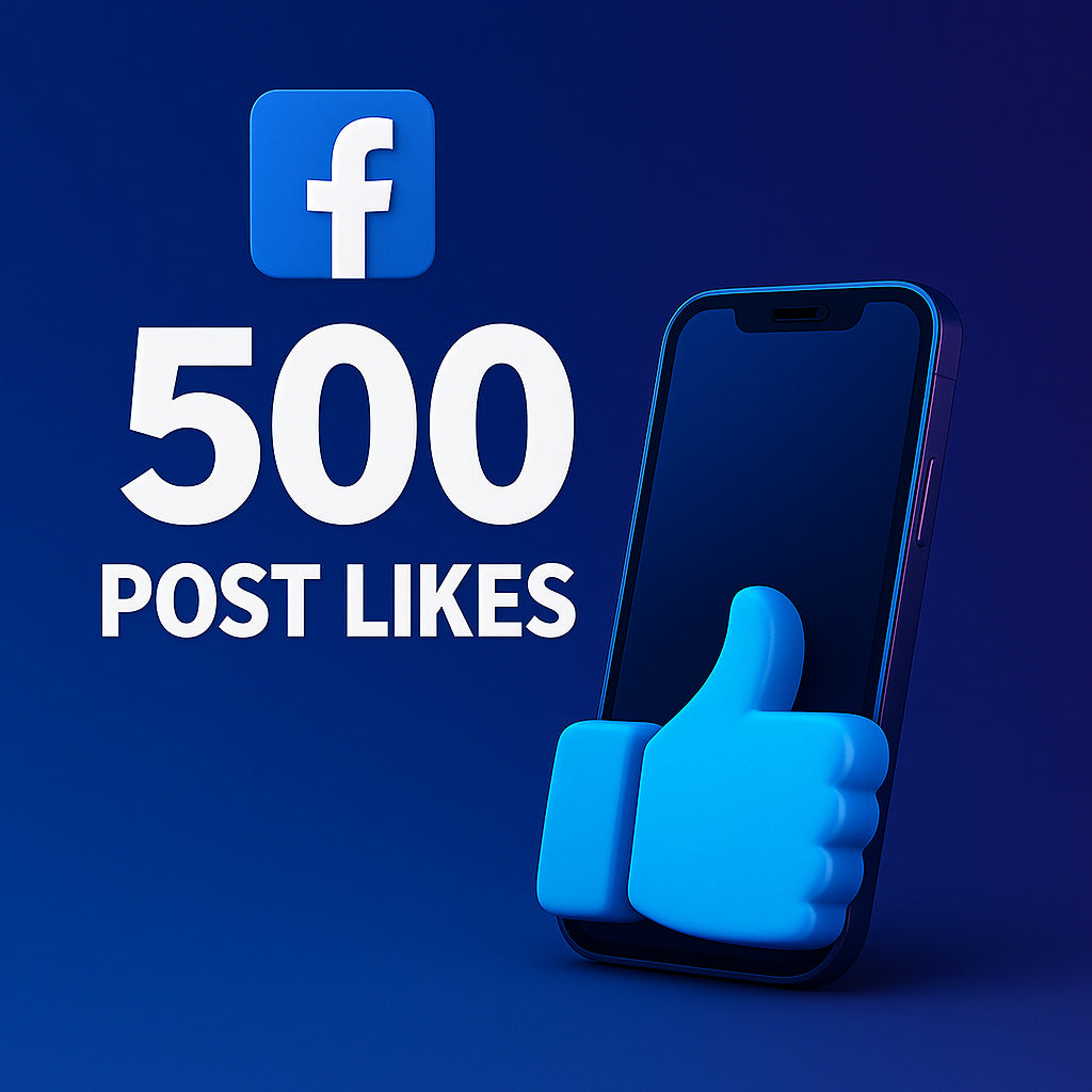 
Illustration of 500 Facebook likes and reactions with a thumbs-up symbol.