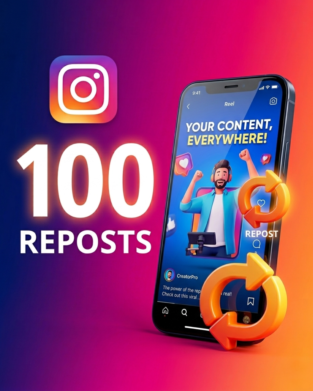 
Illustration: 100 Instagram-Reposts mit Repost-Pfeilen.