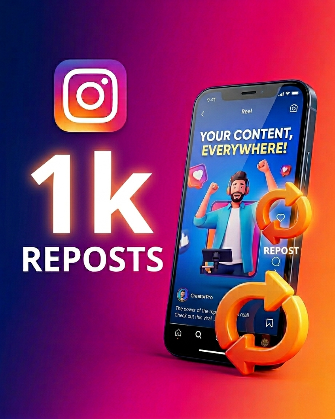 
Illustration: 1.000 Instagram-Reposts mit Repost-Pfeilen.
