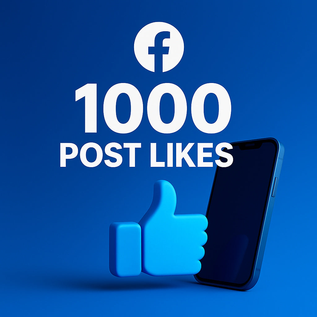 
Illustration of 1,000 Facebook likes and reactions with a thumbs-up symbol.