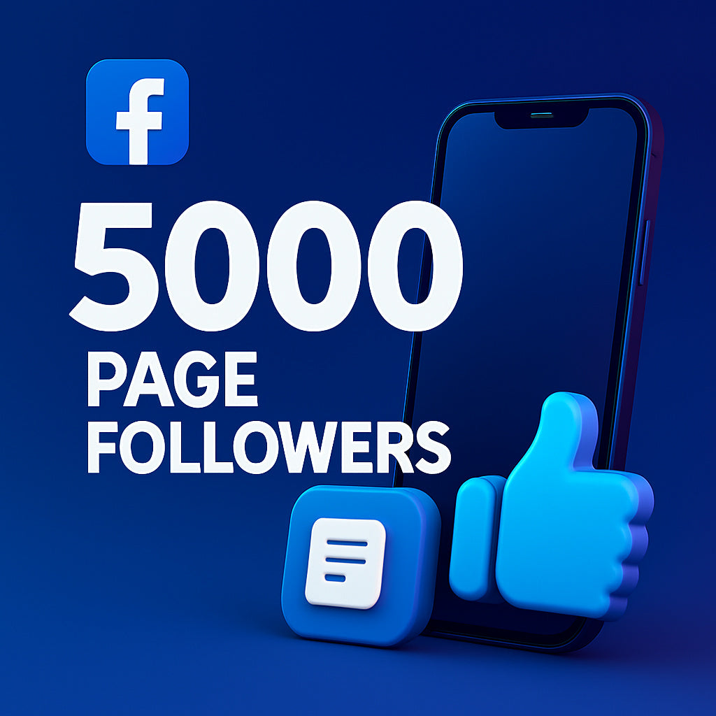 
Illustration of 5,000 Facebook page followers with page and like icons.