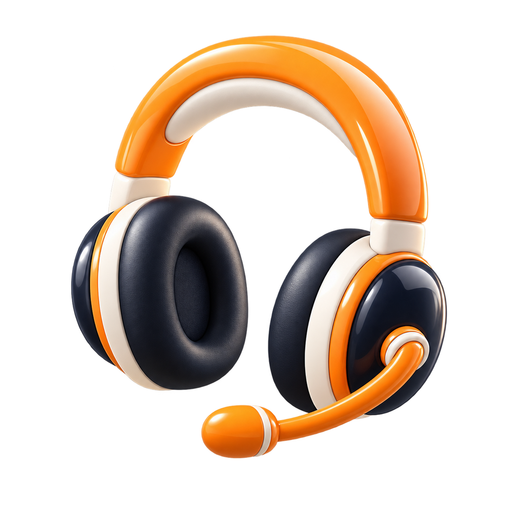 Icono 3D de auriculares para atención al cliente